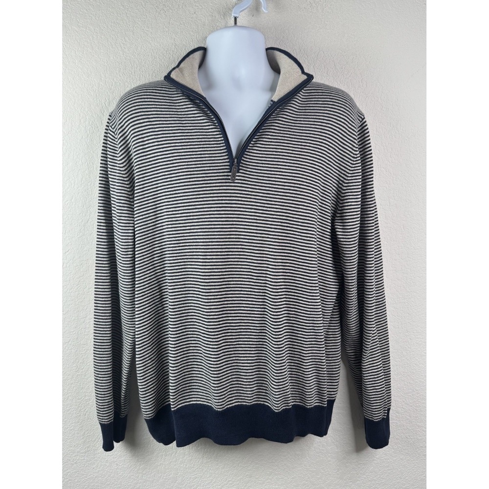 J.Crew Striped Quarter Zip Pullover Sweater Men's XL Cotton Preppy Old Money